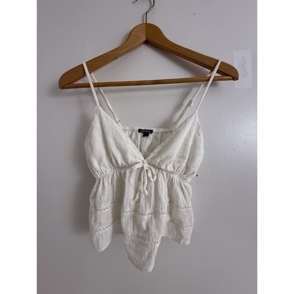 Wild Fable White Cotton Top Boho Cottagecore Tie Front Festival Vacation